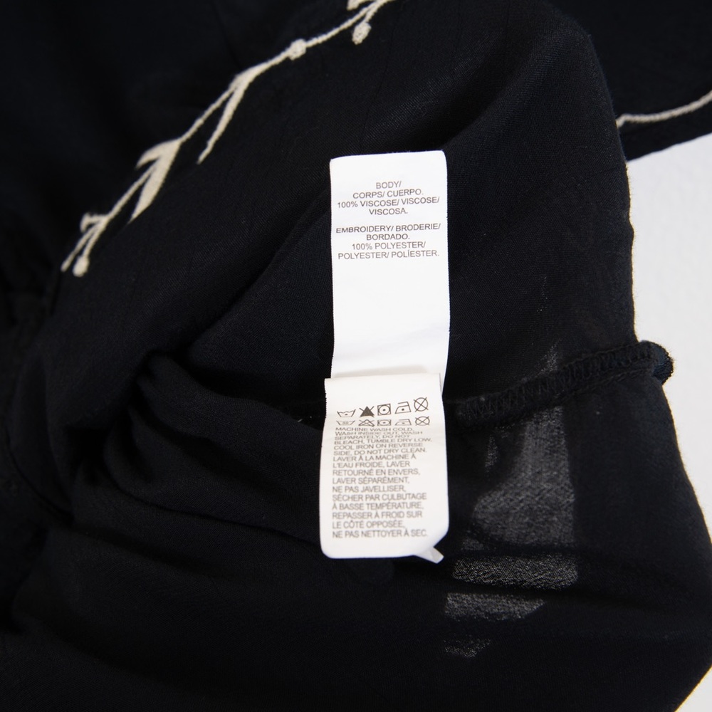 Lucky Brand Black with Cream Floral Embroidery Button Down Blouse - Picture 4 of 7